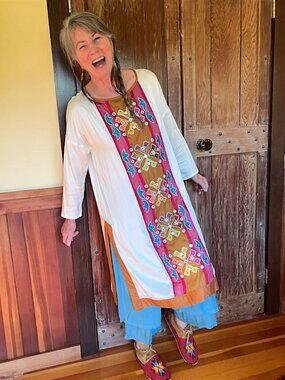 Gudrun Sjoden Límited Edition patchwork embroidered long sleeve tunic dress Ws S